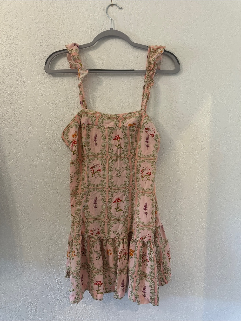 Agua Bendita Target Pink Floral Ruffled Mini Dress